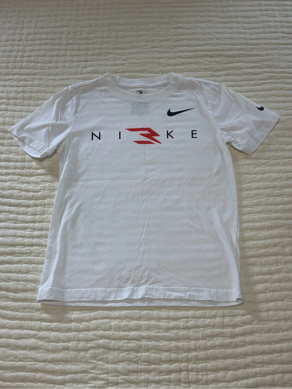 Boys Nike White Short-Sleeve 3 Brand Logo Tee with Red Accent